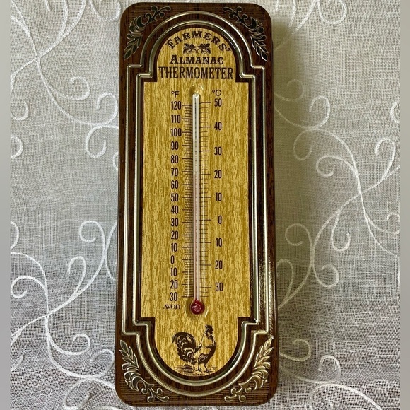 Vintage Avon Farmers Almanac Thermometer & Soap / Gold Tin Rooster. New in box - Picture 2 of 7